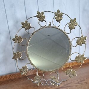 Vintage Mcm Brass Floral Mirror Made In ENGLAND 16"